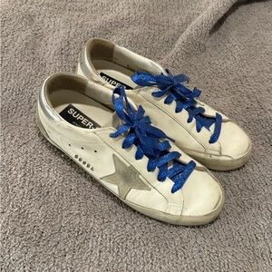 Golden Goose White Superstar Sneakers with Silver Star